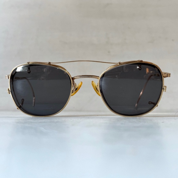 Vintage AO Eyeglasses Square Coil Temple 12k GF Metal Frame Gray Sunglasses Clip - Picture 3 of 16